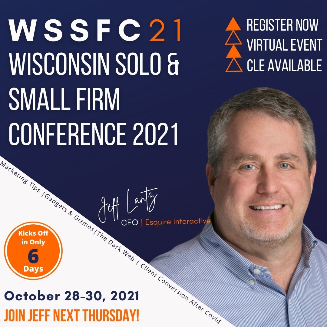 Interested in obtaining cutting-edge law firm marketing tips while earning up to 16.5 hours of CLE? If so, you don't want to miss out on the Wisconsin Bar's virtual Solo &amp; Small Firm Conference 2021. Register now: bit.ly/2Z5RR5a  
#WSSFC21 #LawFirmMarketing #EsquireI ...