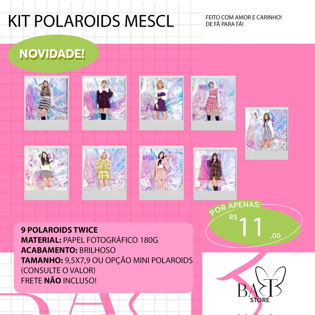 BAT_Store_'s tweet image. 🦋 Kit Polaroids Mescl [#TWICE]

🏷|| Pedido via DM
📫|| Envio em até 12 dias úteis 
💵|| Depósito, transferência, pix, paypal (taxa de R$4,50) ou boleto (taxa de R$3,50)
📩|| Frete Fixo: R$12,00 
🎁|| Acompanha brinde!