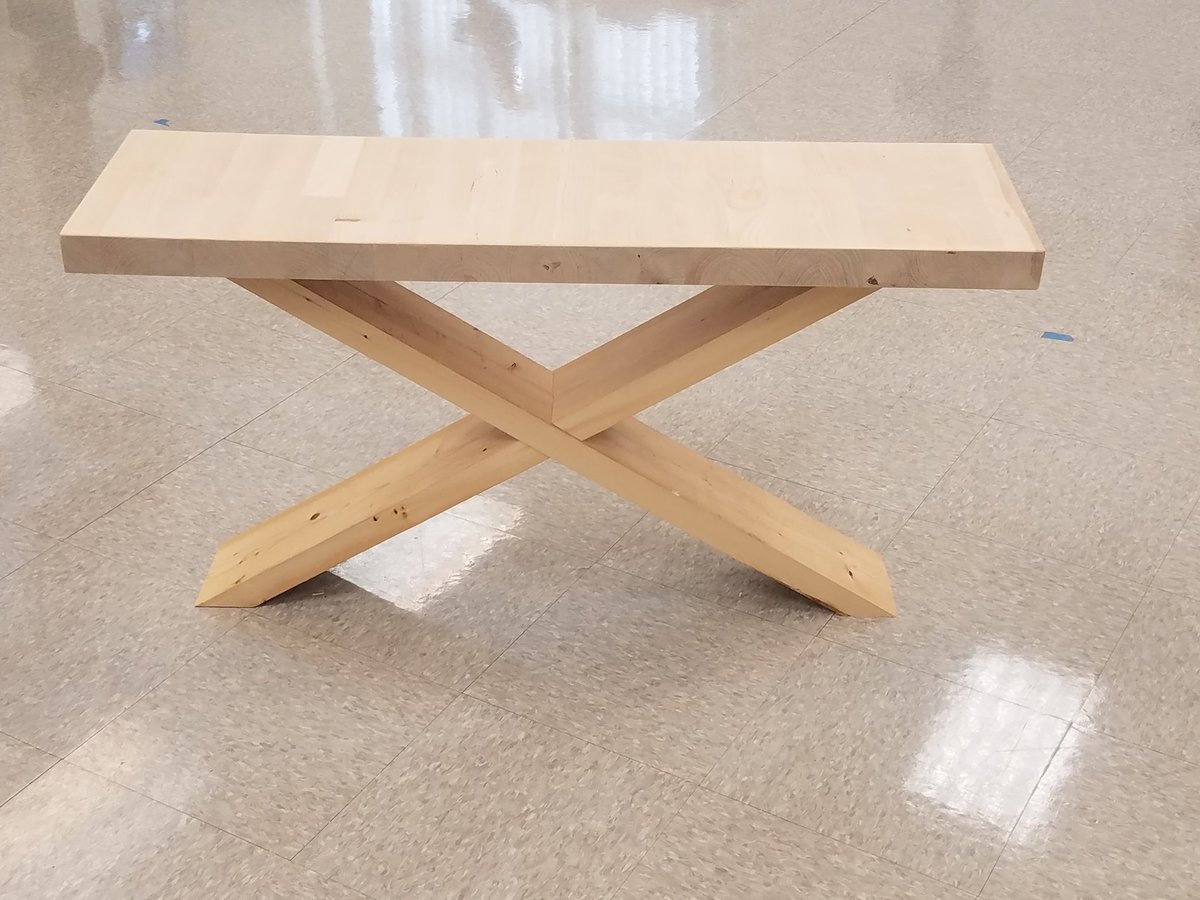 ABMSTechEd's tweet photo. Helped a colleague make a table today. Turned out well! Icing on the cake, our calculations for the angles came out right the first time! #bmsteched #woodworking https://t.co/wnaCOpLMHM