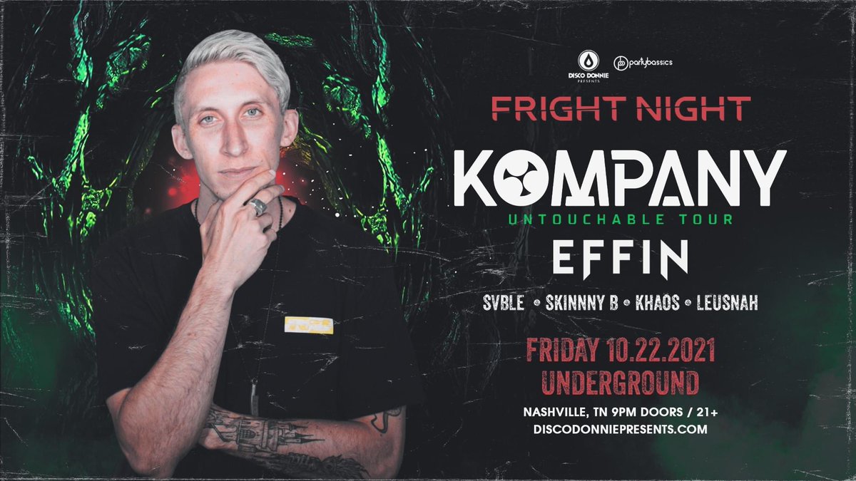 TONIGHT

<a href="/Kompanymusic/">Kyle from Kompany</a> + <a href="/EffinOfficial/">Effin</a> at <a href="/nashunderground/">NashvilleUnderground</a> w/ @svblemusic <a href="/SkinnyBMusic/">Skinny B</a> <a href="/whoiskhaos/">KHAOS</a> Leusnah ⚡️

Event Info:
facebook.com/events/s/frigh…

#edm #electricevents #nashvilleedm #edmnashville #thingstodoinnashville <a href="/Partybassics/">Party Bassics Presents</a> #nashville #fridaynight #weekend #livemusic