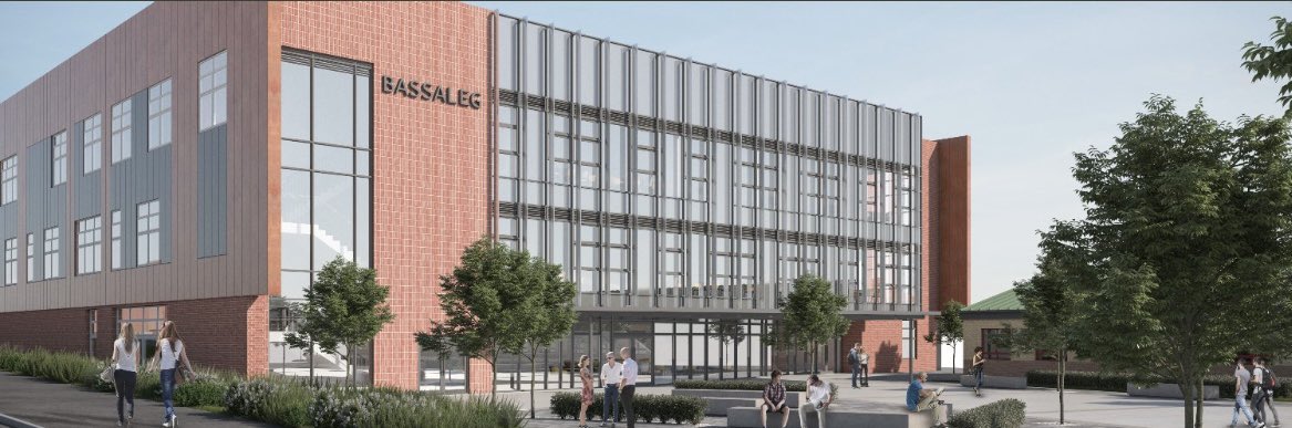 bassalegbuild's tweet photo. First glimpse of the artistic impression of the ‘new build’ @BassalegSchool1 soon to be renamed along with current buildings; watch this space for competition details! Loving the open plan ‘boulevard’ style walkway leading to the open plan grand entrance 🦌 https://t.co/tZ1AnBYpQx