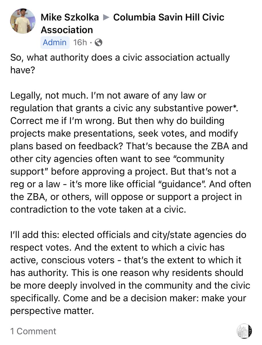 CSHCivicAssoc's tweet photo. Our Civic prez @mikeszkolka is answering some questions about Civic Associations over on our FB group. He’s starting with Civic Authority. Check it out: https://t.co/cOx2cPbyMZ #CSHCA #Dorchester #bospoli https://t.co/Q0u277btXS