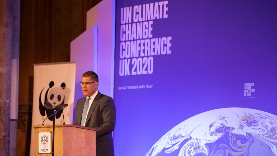 COP26 president Alok Sharma giving a speech.