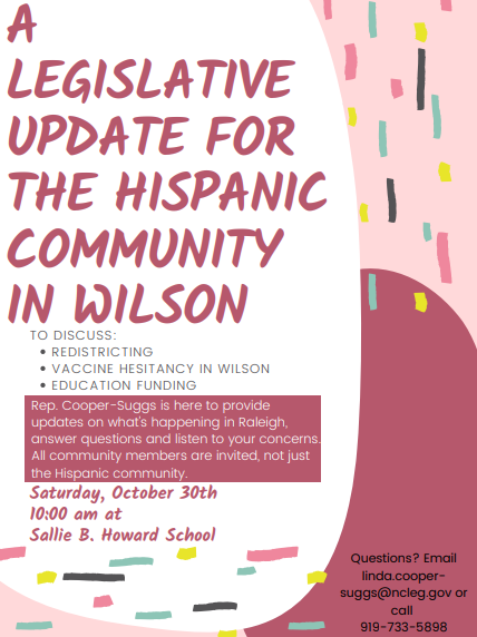 cooper_suggs's tweet photo. I'm excited for our legislative update with the Wilson Hispanic community! Thank you @SallieBHoward for being our gracious hosts. I hope to see you all there. #ncpol #ncga #OneWilson https://t.co/CUYHxz6elz