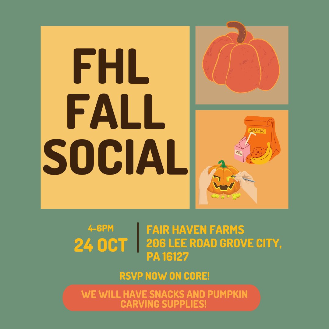 FHL_SRU's tweet photo. Happy Friday FHL!! We hope to see you at our fall social this Sunday, 10/24 from 4-6!! Come hang out with snacks and pumpkin carving with us!! Remember to RSVP on Core! https://t.co/4VzKzND8Jr