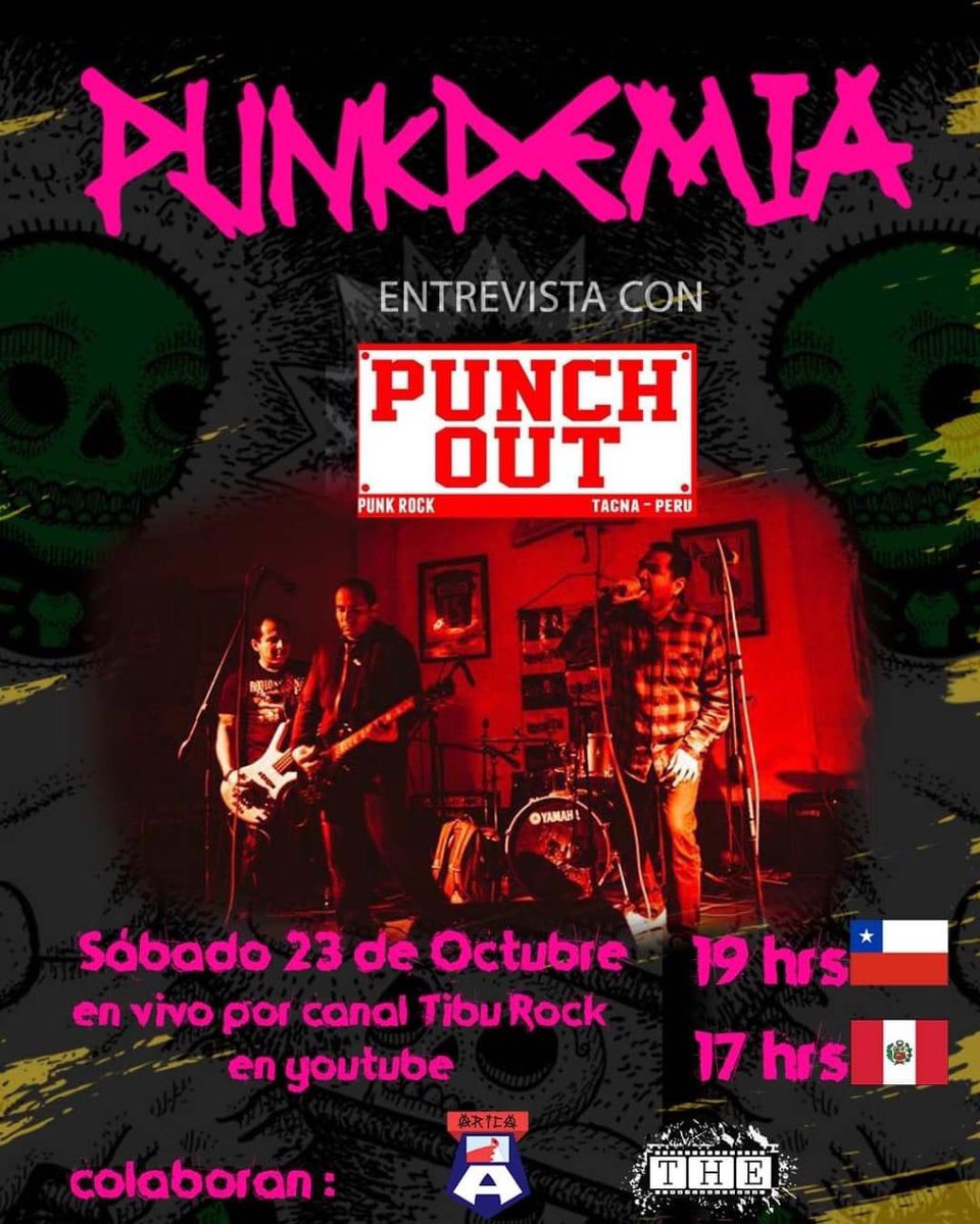 ArikaPunk_CL's tweet photo. Mañana sábado 23 de octubre a las 19:00hrs 🇨🇱 y 17:00hrs 🇵🇪 @tibu.79 estará conversando con los amigos de @punch_out_ deste #Tacna #Perú, celebrando sus 18 años, así que los esperamos en el canal de YouTube de TibuRock y por la web de  @ArikaPunk_CL cl #punk https://t.co/oXUobt2oNG