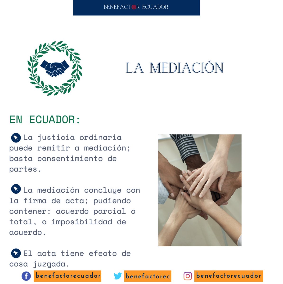 BenefactorEc's tweet photo. La mediación
✅ La justicia ordinaria puede remitir a mediación

✅ la conclusión es la firma del acta de mediación

✅ el acta de mediación tiene efecto de sentencia ejecutoriada y cosa juzgada

#Benefactor #Ecuador #BenefactorEC los derechos al alcance de tu mano ☎️ 🏢 🖥 https://t.co/EqWKAdQJav