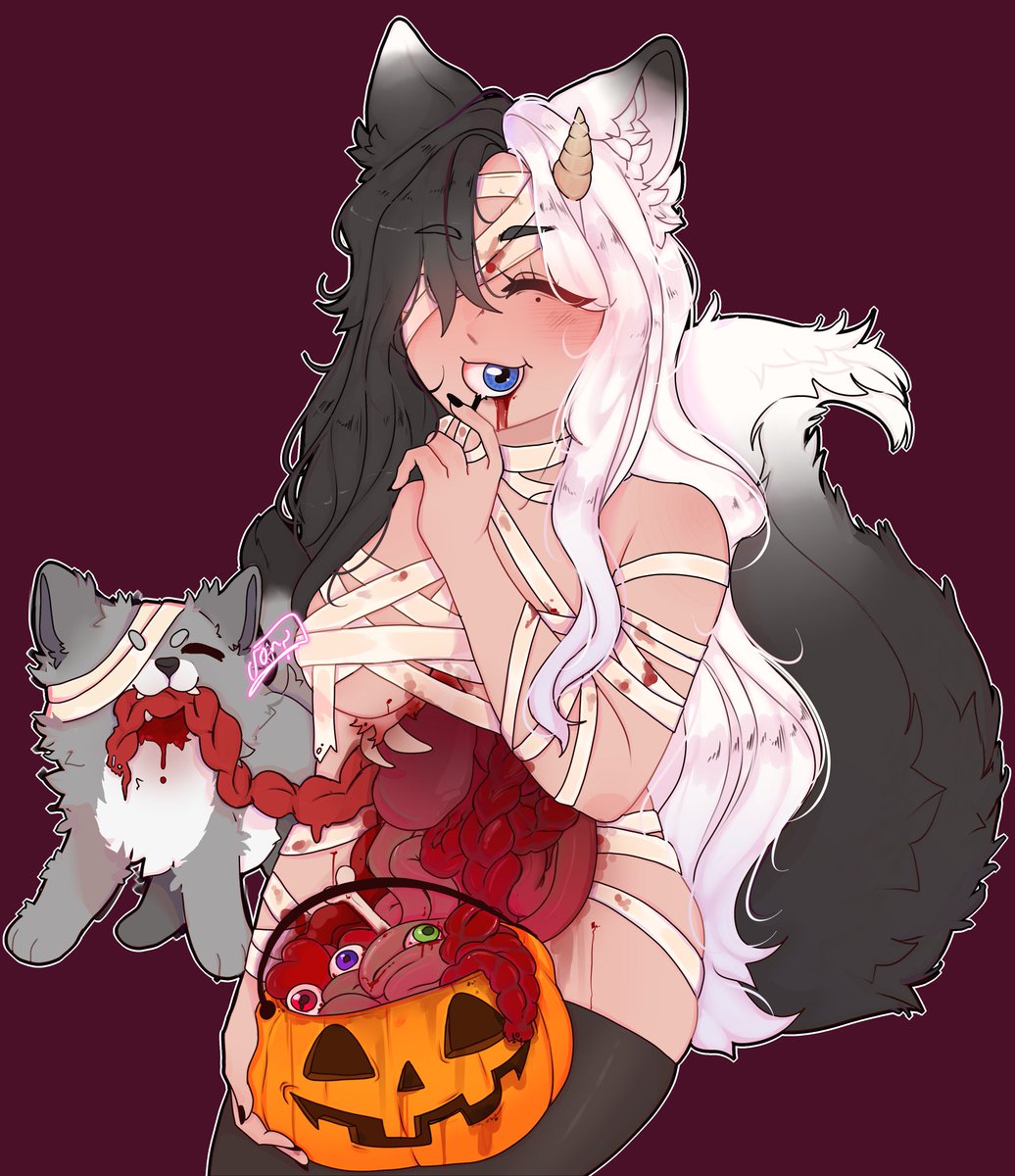 _Lexxy_Baby's tweet photo. OMG I am so in love with the piece done for my vtuber for Halloween!!!! Artwork by @s0my2 

#vtuber #envtuber #vtuberen #anime #weeb #art #halloween #artwork #mummy #mommy #wolf https://t.co/D6pcUgPYvB