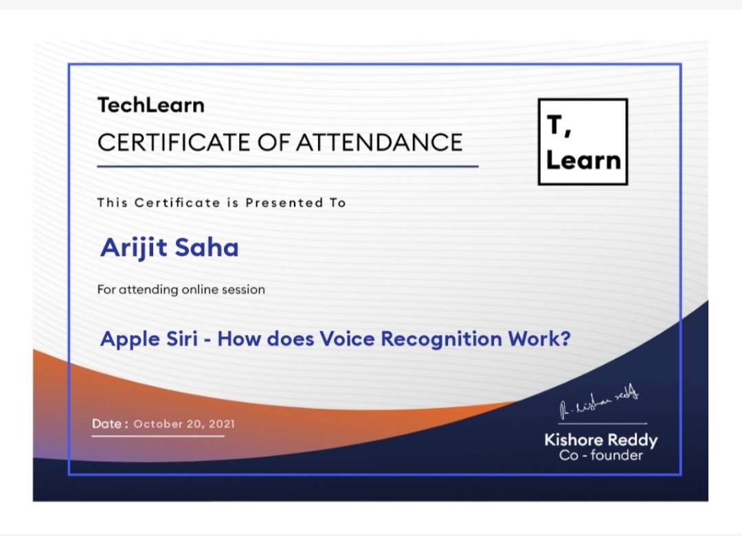 RohanSa92096356's tweet photo. "How does voice recognition work in Apple siri ?" - hosted by TechLearn. It was a great session also informative.
#siri #techlearn #webinar https://t.co/zVyjOFzr49
