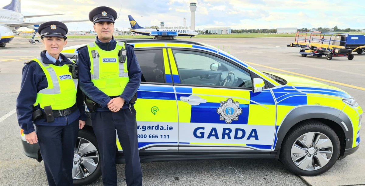 DublinAirport's tweet photo. .@GardaTraffic @DublinAirport has taken delivery of a new EV patrol car for use airside in keeping with daa’s sustainability strategy on reducing emissions. https://t.co/fIlU38xlbx