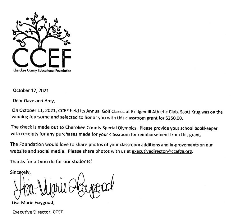 What a wonderful surprise. Thank you Scott Krug and CCEF for supporting our student athletes. The timing is perfect as our youth bowlers will soon begin practicing for the Winter Games!
#cherokeecountyspecialolympics
#BeBraveInTheAttempt
#CherokeeCountyEducationalFoundation
