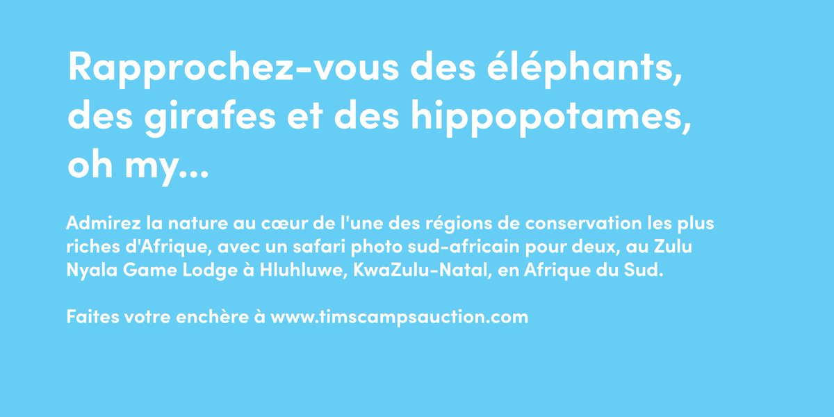 Tim Hortons® Foundation Camps (@timscamps) on Twitter photo C'est le dernier jour de la vente aux enchères en ligne <a href="/TimsCamps/">Tim Hortons® Foundation Camps</a>!
Placez votre enchère aujourd'hui sur timscampsauction.com pour gagner un article exclusif et soutenir les jeunes de votre communauté grâce à une expérience de développement pluriannuelle au camp! C'est le dernier jour de la vente aux enchères en ligne <a href="/TimsCamps/">Tim Hortons® Foundation Camps</a>!
Placez votre enchère aujourd'hui sur timscampsauction.com pour gagner un article exclusif et soutenir les jeunes de votre communauté grâce à une expérience de développement pluriannuelle au camp!