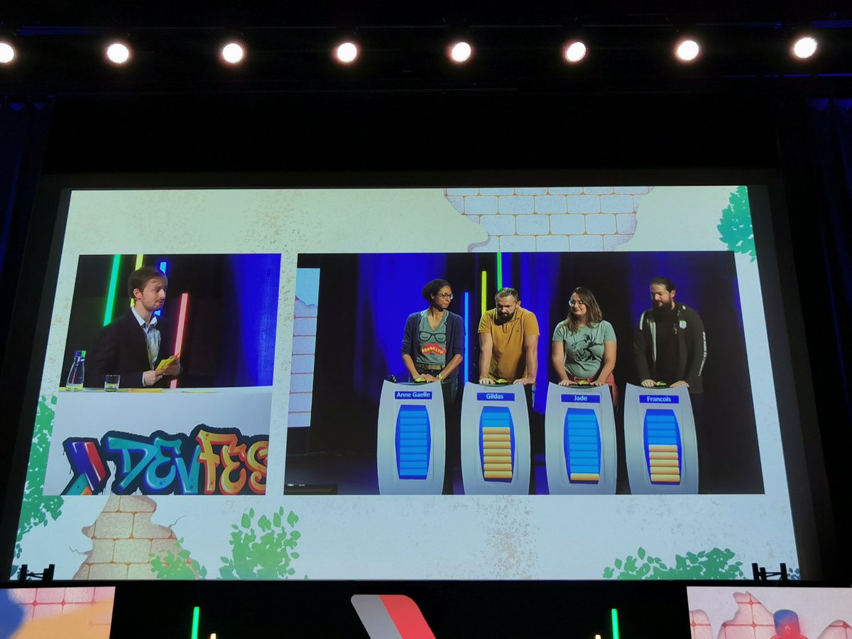 devfestnantes's tweet photo. Question pour un champion made by @DevFestNantes ! Qui sera notre champion ce soir : Jade, François , Gildas ou Anne-Gaëlle ? https://t.co/bSK88i7I9b