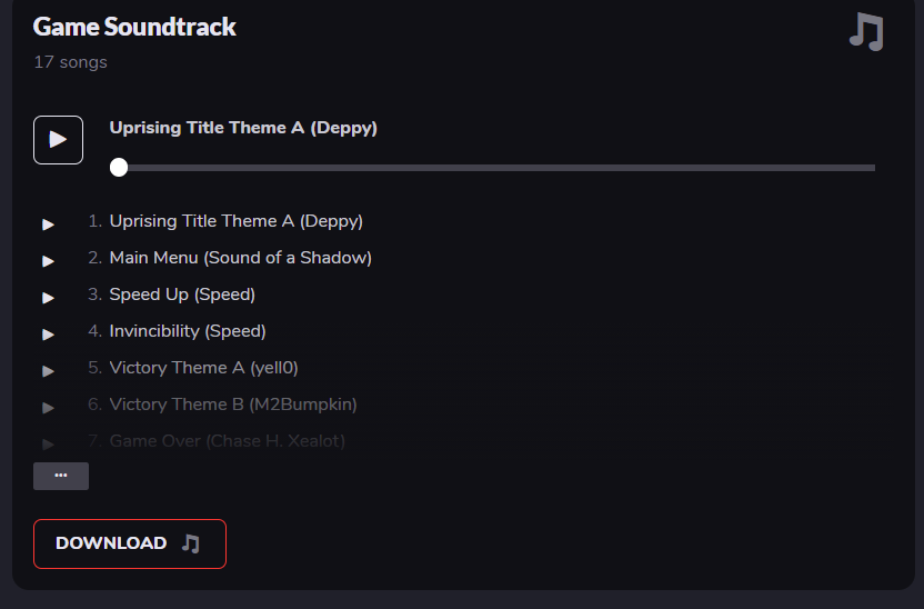 Hey everyone! A small update, but we've set up a new Gamejolt page with some stuff on it, including a lot of tracks from the OST to listen to! Check it out! 

gamejolt.com/games/Sonicupr…