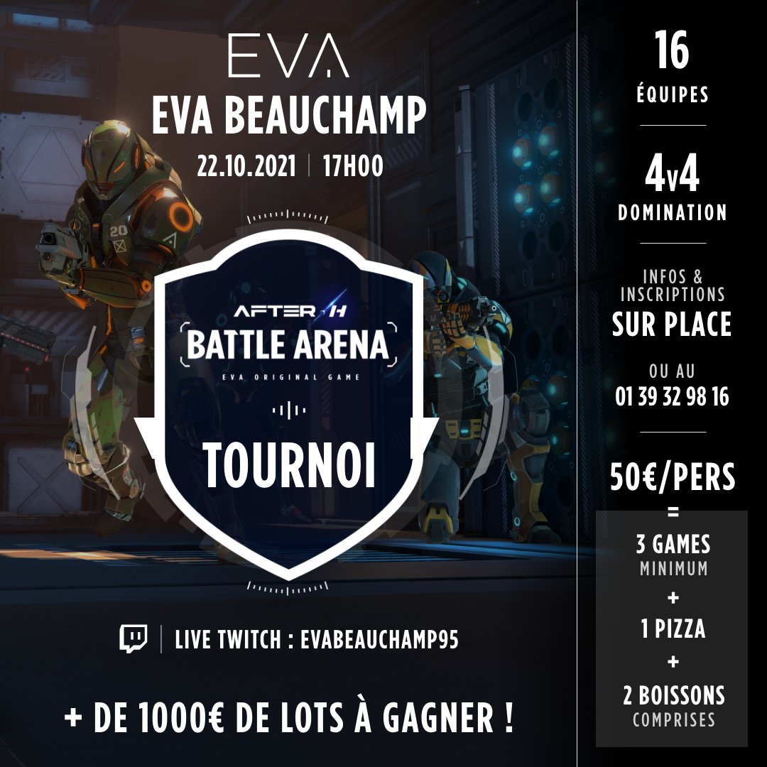 On va commencer dans quelques minutes le 1er #tournoi organisé par @EVAstadium Beauchamp

Après la victoire à <a href="/EvaReims51/">EVA Reims</a> et <a href="/EVAstrasbourg67/">EVAstrasbourg67</a>, vont-ils réitérer❓

Nos joueurs ne sont en tout cas pas venus en touristes et vont nous le montrer sur twitch.tv/evabeauchamp95 💙🤍