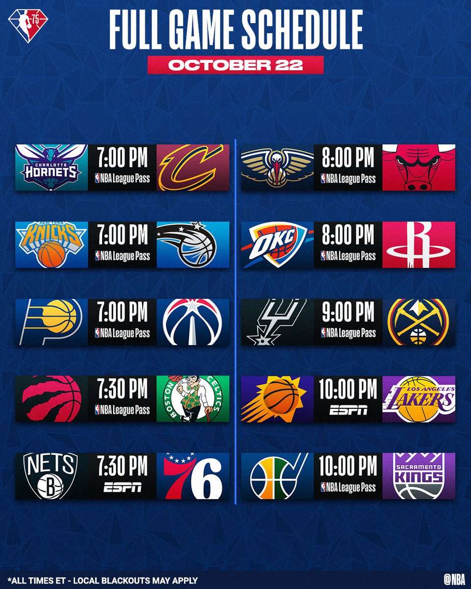 10 GAMES TONIGHT, headlined by an ESPN doubleheader! #KiaTipOff21 

📱💻: NBA League Pass
➡️: app.link.nba.com/e/LP