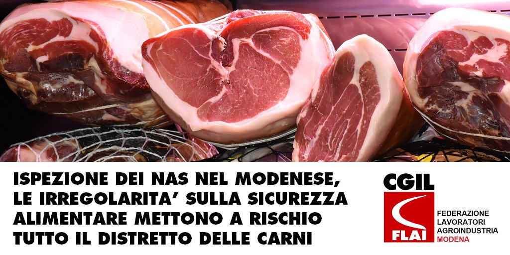 🟥 IRREGOLARITA’ SICUREZZA ALIMENTARE METTONO A RISCHIO IL DISTRETTO DELLE CARNI
Confermato sviluppo su basso costo del lavoro ed elusione norme di sicurezza alimentare
👉 bit.ly/3DXCnj4

<a href="/FlaiCgilModena/">Flai-Cgil Modena</a> <a href="/er_flai/">FLAI CGIL ER</a> <a href="/flaicgil/">Flai Cgil nazionale</a> <a href="/cgilnazionale/">CGIL Nazionale</a> <a href="/ERCGIL/">CGIL Emilia-Romagna</a> <a href="/gozzi_manuela/">manuela gozzi</a>