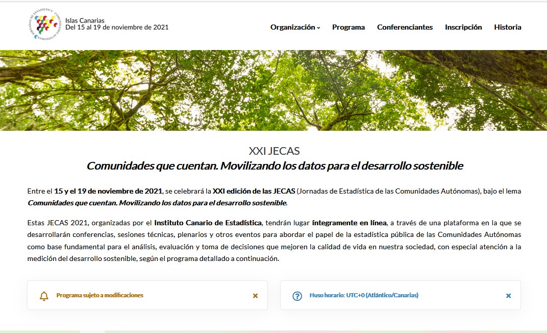 ¿Aún no te has inscrito en las XXI Jornadas de Estadística de las Comunidades Autónomas?

⌛️¡Hazlo antes de este domingo, 24 de octubre, a las 23.55!

#JECAS gratuitas, online, internacionales y organizadas desde #Canarias <a href="/istac_es/">Istac🇮🇨</a>
jecas.es/programa/
jecas.es/inscripcion/