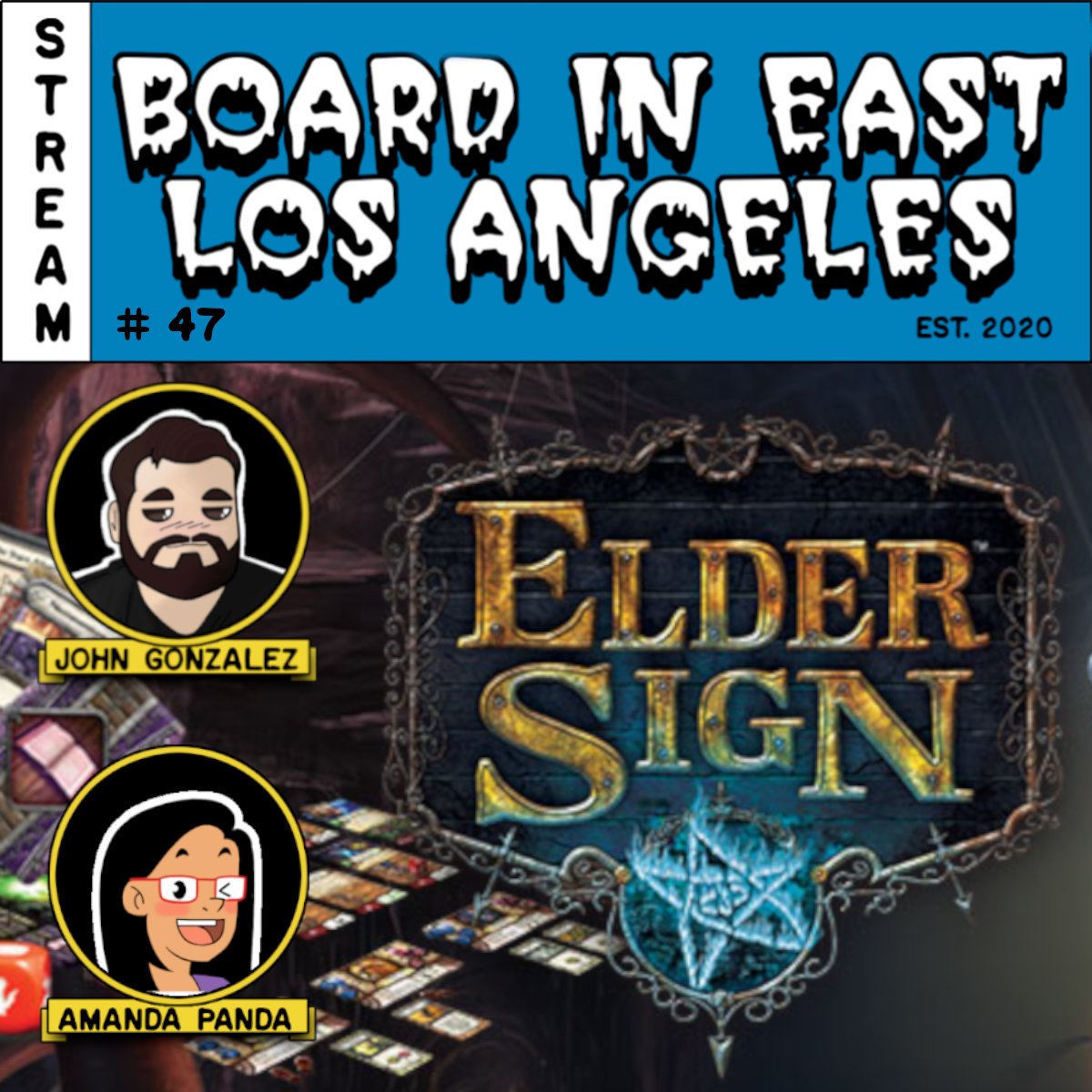 Join Amanda and John today at 12pm PDT for some chat and a game of Elder Sign! Will our intrepid investigators stop the craven cultists from summoning an ancient abomination? Join us in the chat to find out! #BoardGamesOnTwitch