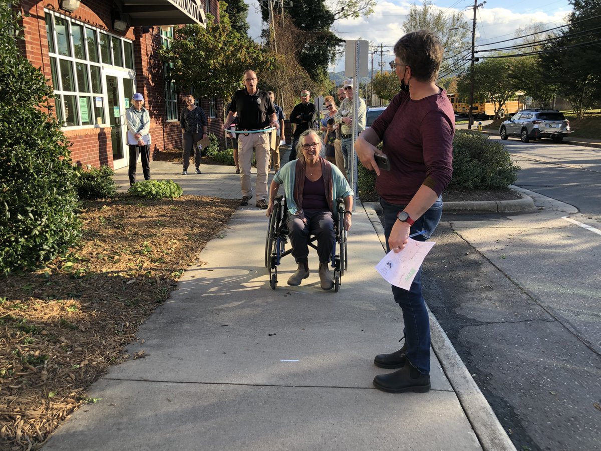 Kristy &amp; Rachael from our #Asheville office hosted an in-person committee meeting for the #Weaverville Pedestrian &amp; Bike Plan. They demonstrated how sidewalks need to be designed for people of all ages &amp; abilities. #MovingForwardTogether #BikePed #allages #allabilities #ADA