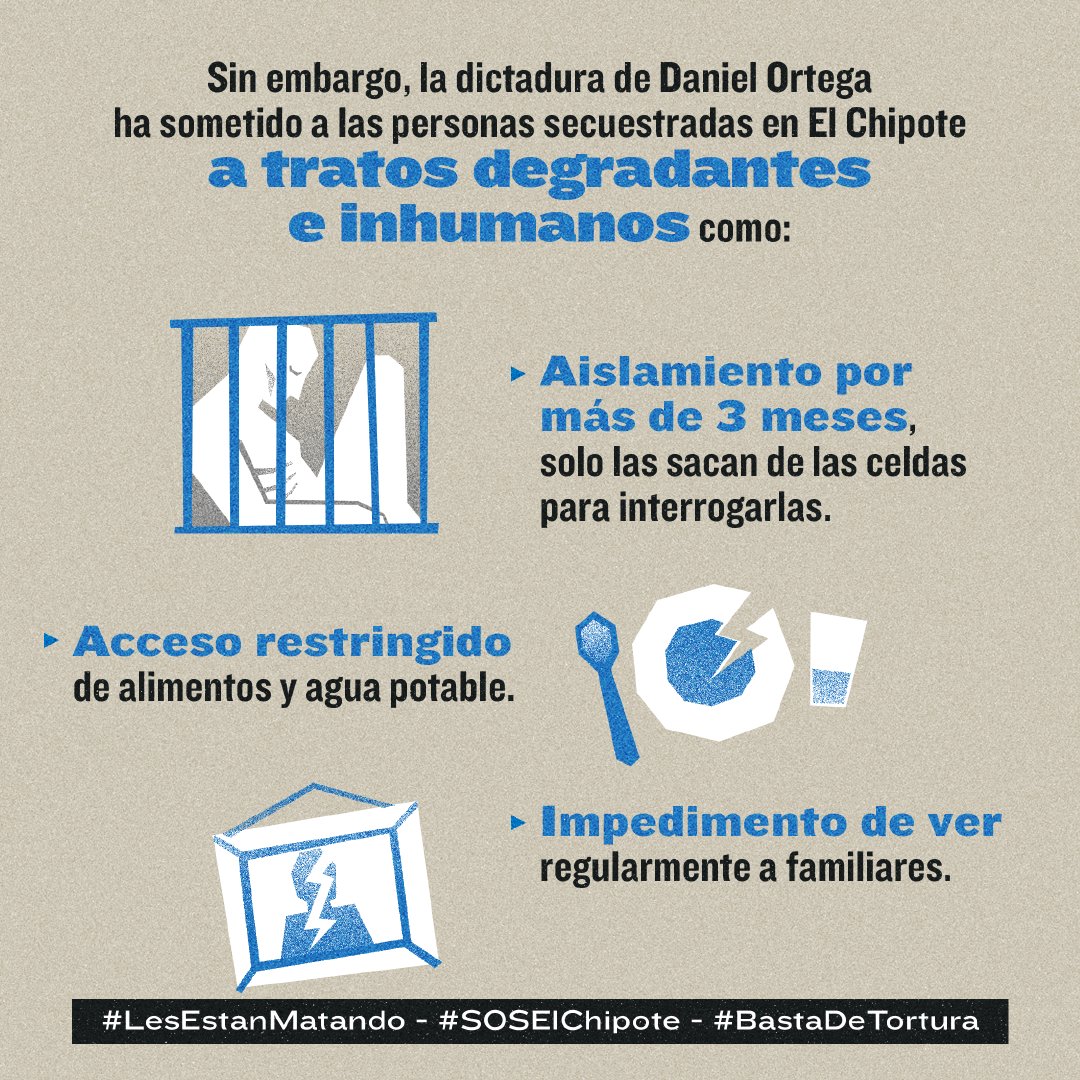 agenda_propia's tweet photo. Desde 1955 la ONU aprobó las reglas mínimas de tratamiento a reclusos, conocidas como Nelson Mandela. El régimen de Daniel Ortega viola estas reglas al someter a tratos crueles a las personas secuestradas en El Chipote. #LesEstanMatando #SOSElChipote #BastaDeTortura https://t.co/oAmwHxoJdE