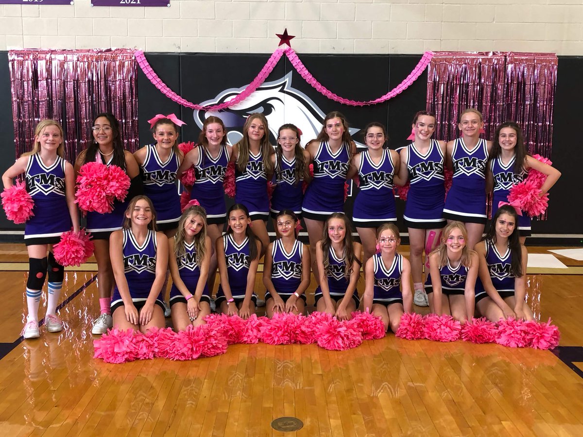 AmyParten32's tweet image. Pink Out Pep Rally and Game 🎀💜🤍💜 #TMSCheer #HawkCheer #SamanthaLynn09