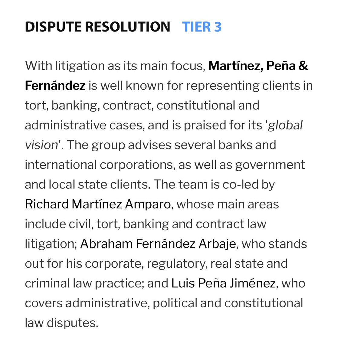 mpfrd's tweet photo. Nos enorgullece compartir que para el 2022 nuestra firma ha sido incluida como Leading Firm Tier 3 en el Ranking de la Guía Legal 500 Latinoamérica @thelegal500 en el renglón de Litigios y Resolución de Conflictos. 

¡Felicitaciones a nuestro equipo y gracias a nuestros clientes! https://t.co/HAlot2xeWH