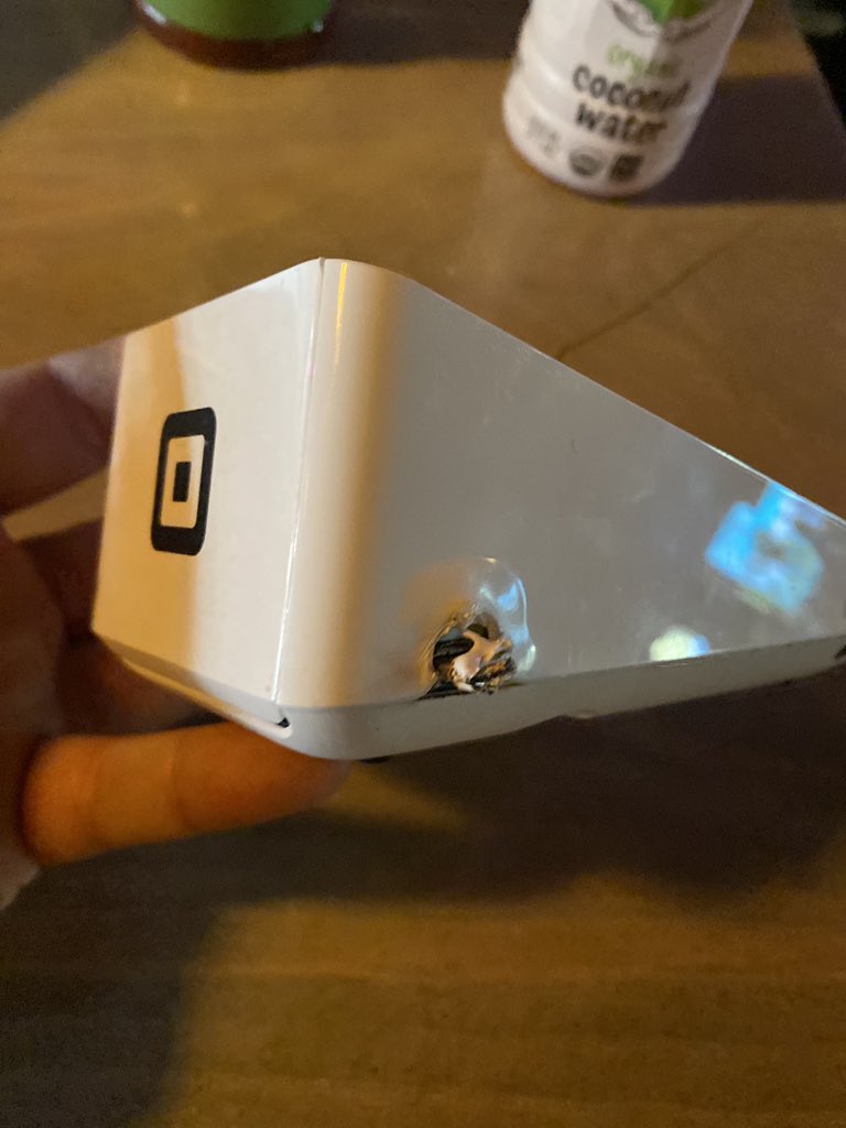TRaaaart's tweet photo. @Square I’ve been on hold for 45 min tryin to replace this terminal that’s covered under warranty. There’s no reason I should be buying three a year when we’re paying the kind of fees we do. https://t.co/QeIEAzpoMO