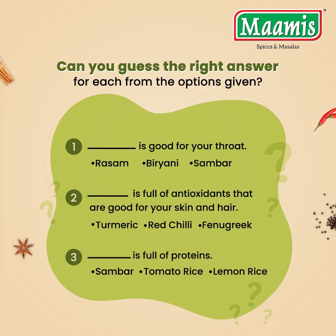 Can you guess the dish which provides the above given health benefits? Every Maamis product comes with a variety of health benefits. To know more, click maamis.com

#food #quiz #foodquiz #quizinstagram #quizgame #foodquiztime #quiztime