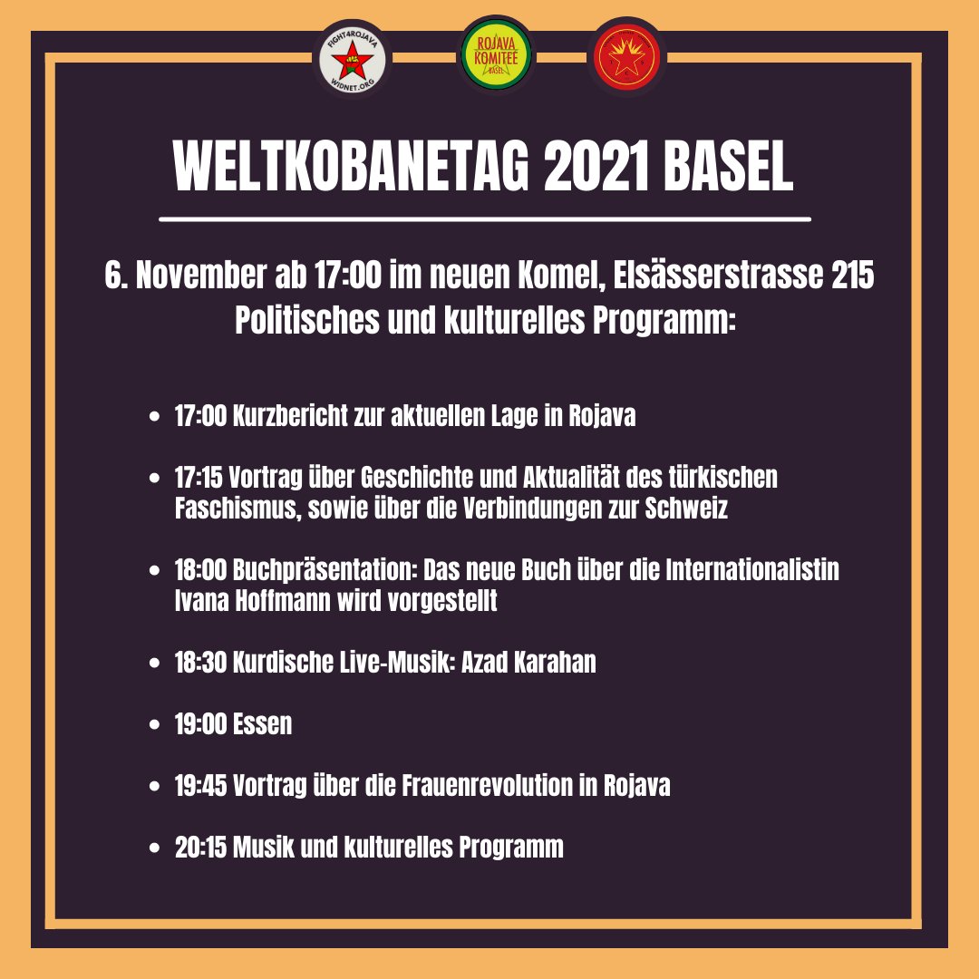 lotta_basel's tweet photo. Das Programm für den Welt-Kobanê-Tag in #Basel! 💥
1/2 https://t.co/WLXLfLihKk