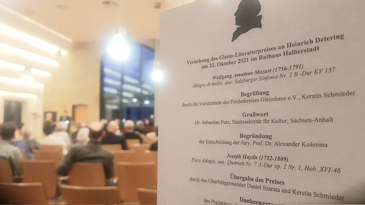 DanielSzarata's tweet photo. Zur Zeit findet die Verleihung des Gleim-Literaturpreises an Heinrich Detering im Rathaus der Stadt #Halberstadt statt! #literatur #gleim @sachsenanhalt https://t.co/3iKnVlUdeC