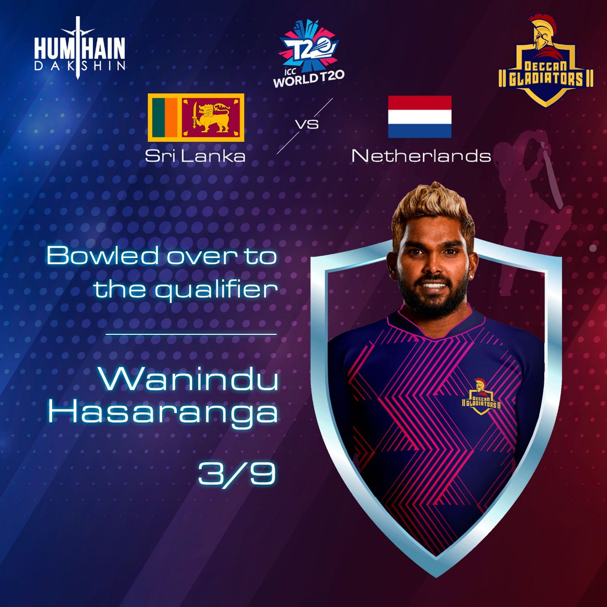 TeamDGladiators's tweet photo. Dominant display of superb bowling by our very own Lankan lion @WaninduH 🦁
Bowled over #Gladiatorpower
@T20WorldCup #t20worldcup #DeccanGladiators #WeAreGladiators #HumHainDakshin #AD10 #CricketFastestFormat #league #cricketleague #t10league https://t.co/zCo7Iix4F4