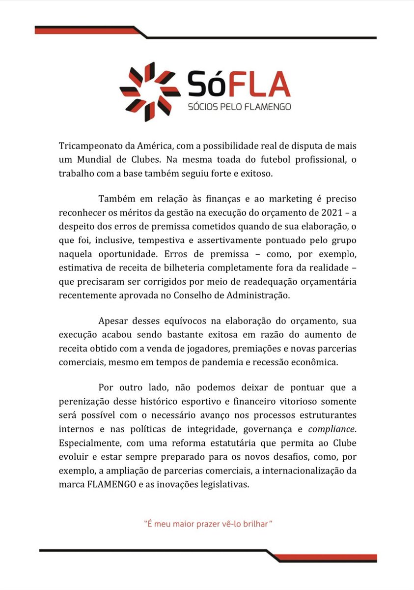 SociosPeloFla's tweet photo. Nota oficial sobre o posicionamento do SóFLA para as eleições do @Flamengo https://t.co/9mtLtknazW