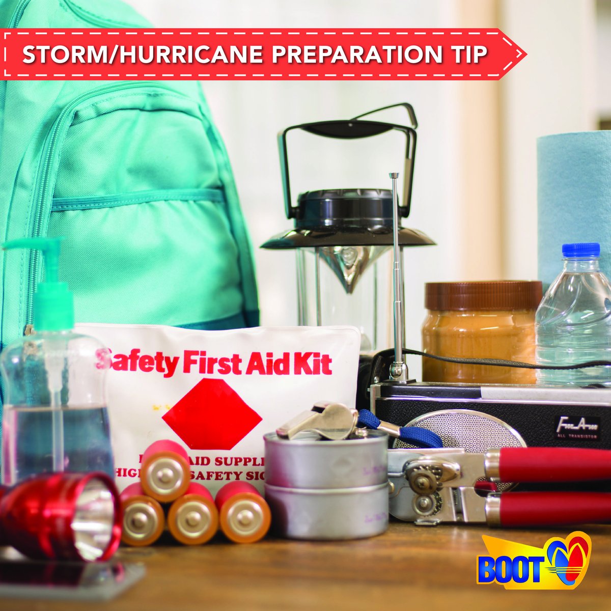 boot2goja's tweet photo. Remember that #HurricaneSeason does not end until 30/11/2021. Preparation tip: Create an emergency evacuation bag with supplies from LuckyFood Supermarket and get a first aid kit from Delexis Pharmacy. #BootGasStation #HurricaneTip #HurricanePreparation #FirstAidKit #EmergencyKit https://t.co/kzuKKHEDww
