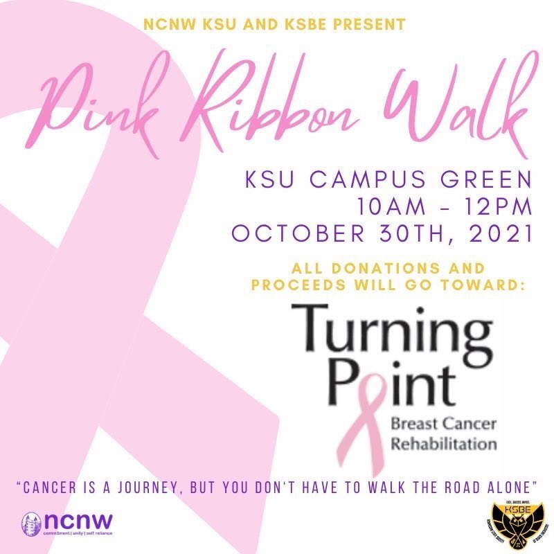 KSUNSB3's tweet photo. Put on something Pink and join KSBE and @NCNWkennesaw as we come together to walk in support of those fighting and surviving Breast Cancer! 💗 “Breast Cancer is a journey,  but you don’t have to walk it alone.” https://t.co/1LrP64o9RE