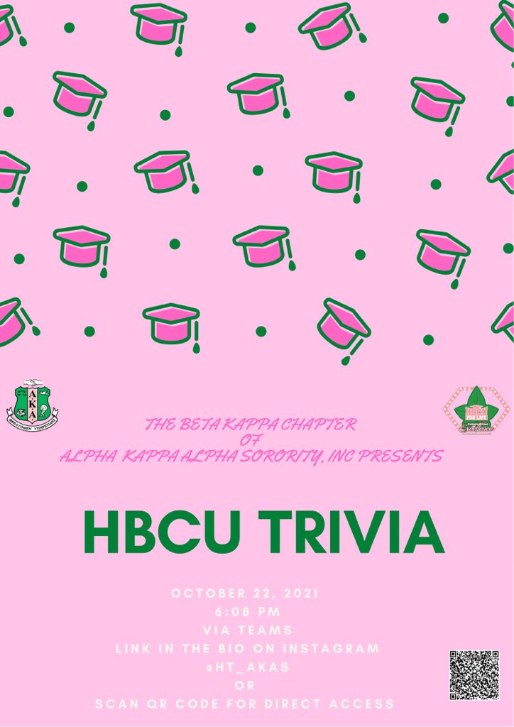 IT’S FRIDAAAAY, which means it’s our last day of Skee Week 😢. Last but not least, the Beta Kappa Chapter presents HBCU TRIVIA Night! Join us tonight via teams at 6:08pm and let us know about your HBCU experience!💕
<a href="/AKA_UAC/">AKA Undergraduates</a> #aka1908