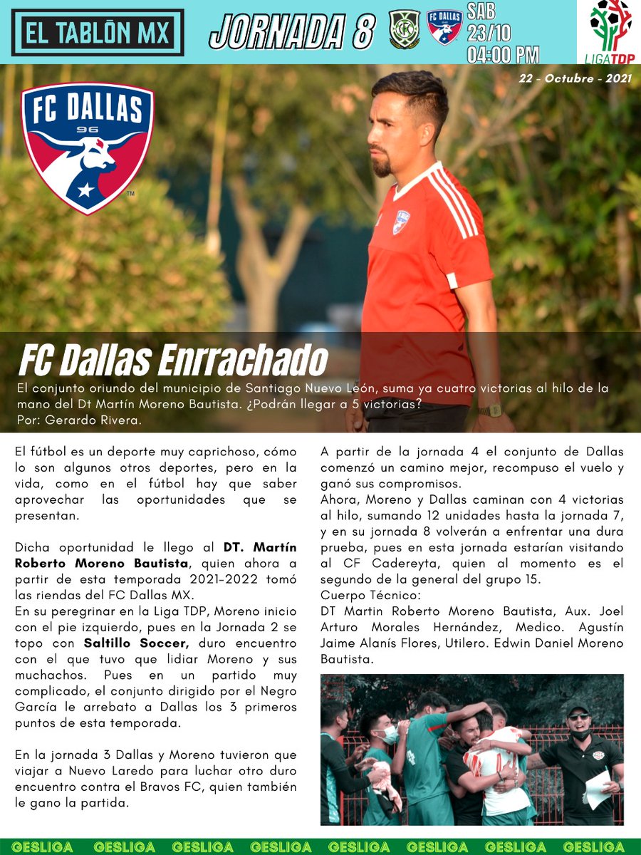 ElTablonmx19's tweet photo. @FcDallasMX ¡Enrrachado, 4 al hilo de la mano de Martin Moreno! Nota de la Semana. https://t.co/afQqpOQpdn