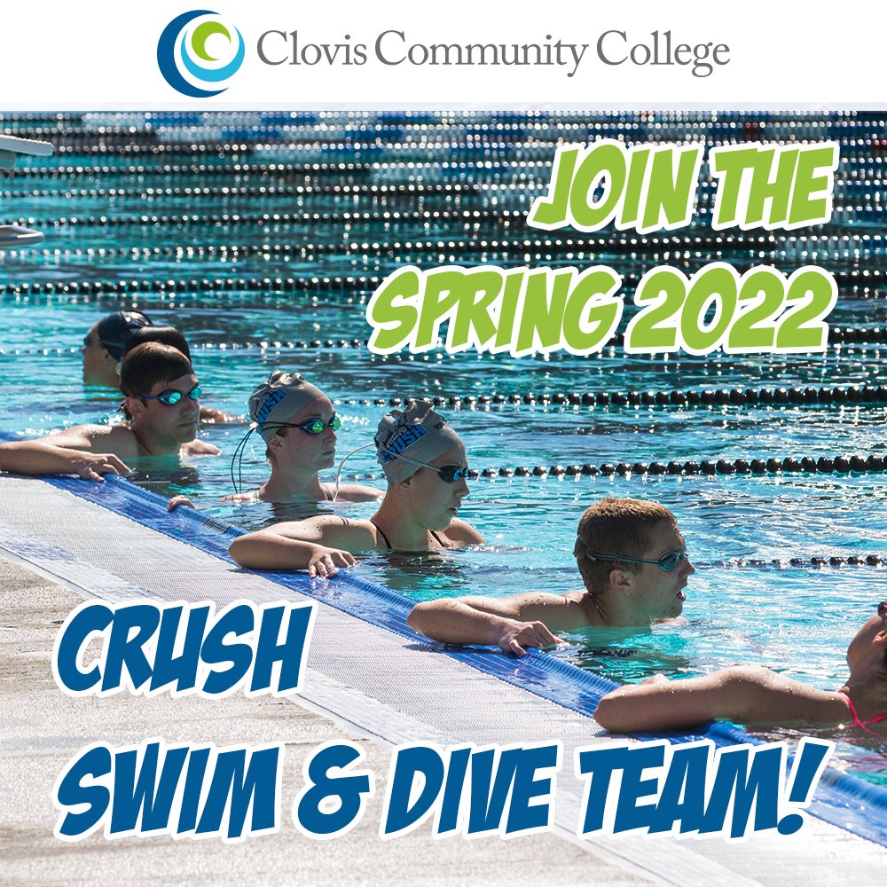 All experience levels welcome!
Contact Head Coach, Kacy Ota at kacy.ota@cloviscollege.edu or Athletic Counselor, Karie Hannigan at karie.hannigan@cloviscollege.edu for details. @SCCCD @Crush_Athletics @ClovisCCC 
#swim #dive #athletics