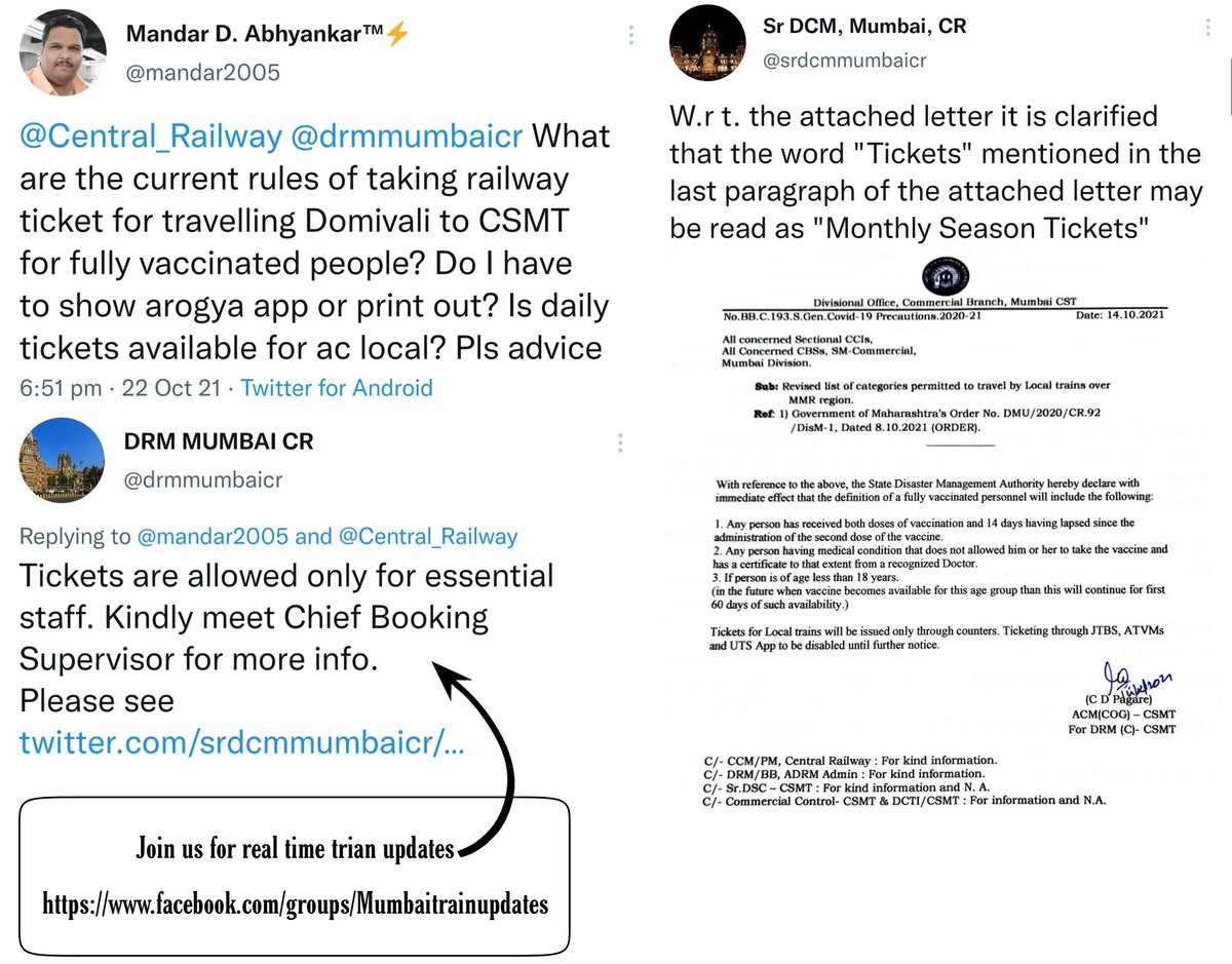 #Mumbaitrainupdates on railway ticket :

Tweet Link : x.com/mandar2005/sta…
----------
Join #Mumbaitrainupdates for real time trian updates :-

facebook.com/groups/Mumbait…
----------

<a href="/AmhiDombivlikar/">/आम्ही डोंबिवलीकर 💕 KDMC</a> <a href="/mandar2005/">Mandar D. Abhyankar™🗨️ 𝕏</a>