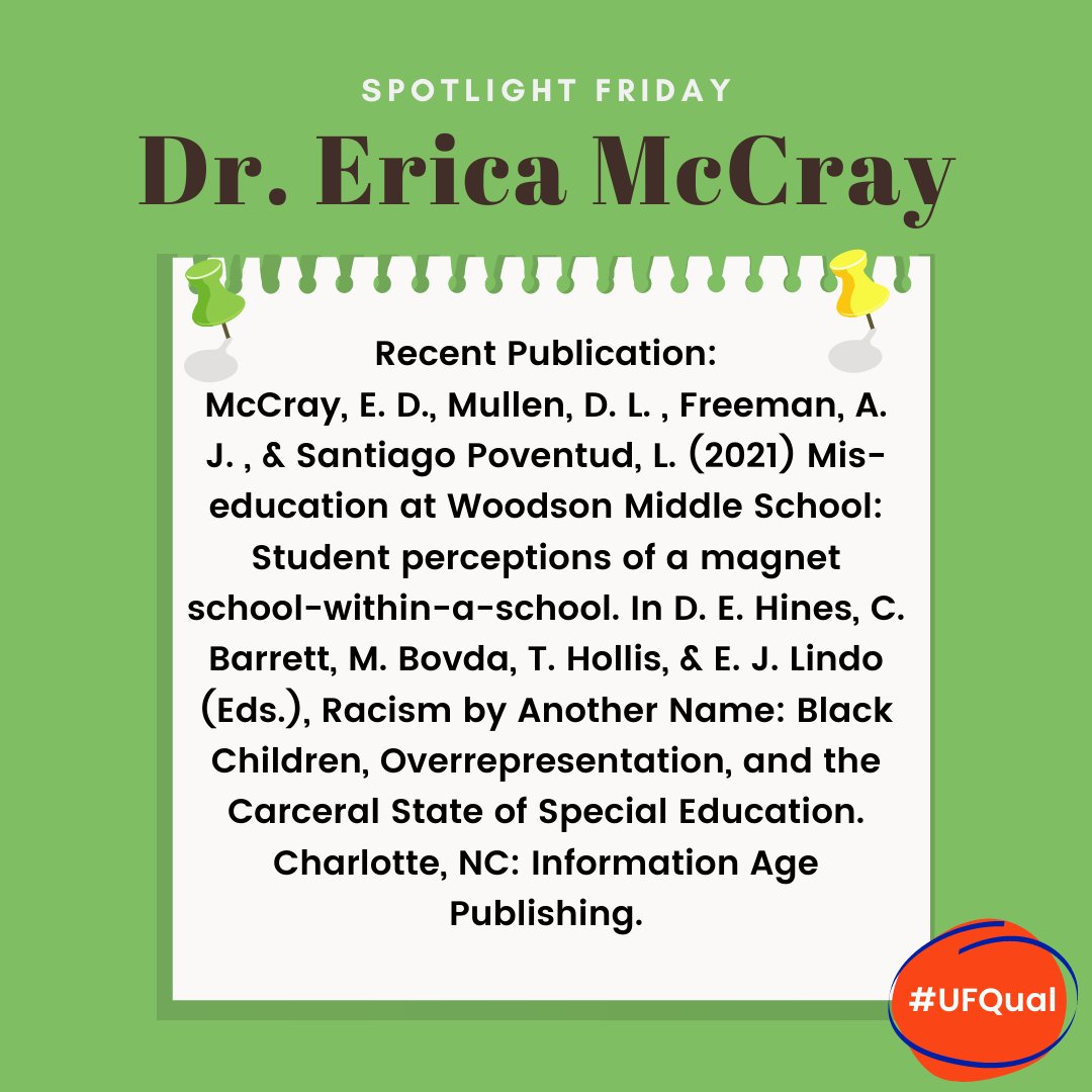 ufqual's tweet photo. This week's spotlight goes to Dr. Erica McCray, check out her recent publication!
#ufqual #qualitativeresearch #academia #spotlightfriday https://t.co/3IQeGUAqqj