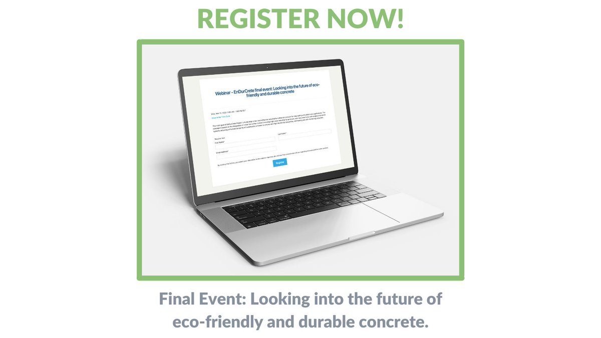 Endurcrete_eu's tweet photo. Register now and save the date 10th of November!
For our Final Event "Looking into the future of eco-friendly and durable concrete". 

Register here: https://t.co/Myvcn3oH2k
Download agenda here: https://t.co/B1rQhYfZJP https://t.co/zIYgPSUOTR