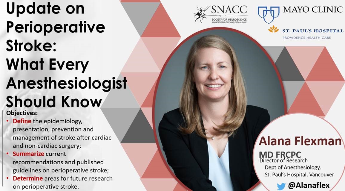 We are excited to host Dr. Alana Flexman during our next Grand Rounds. She will be presenting 'Update on Perioperative Stroke: What Every Anesthesiology Should Know' Monday, Oct 25 @ 6:45 am @SNACCNeuro @AlanaFlex @asabcejo @emilysharpe @BridgetPulos @MayoAnesRes #MayoAnesGR