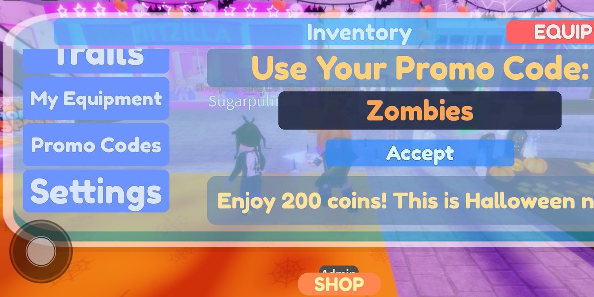 WindowSeatGames's tweet photo. Have your eye on the Haunted Dolly or a weapon to fight off zombies with 🧟‍♂️? Use promo code 'Zombies' in Shopping Spree, found under the top menu button, for free coins to spend on our NEW SHOP ITEMS 🪙🤑
#RobloxDev #ShoppingSpree #WindowSeatStudios #RobloxHalloween https://t.co/OmtJPgBryx