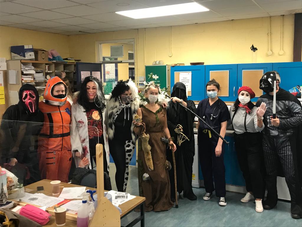 hfcsrathcoole's tweet photo. Some great costumes from our staff today as always. Well done everyone on a really enjoyable day! #Halloween https://t.co/FfY2c7KkiC
