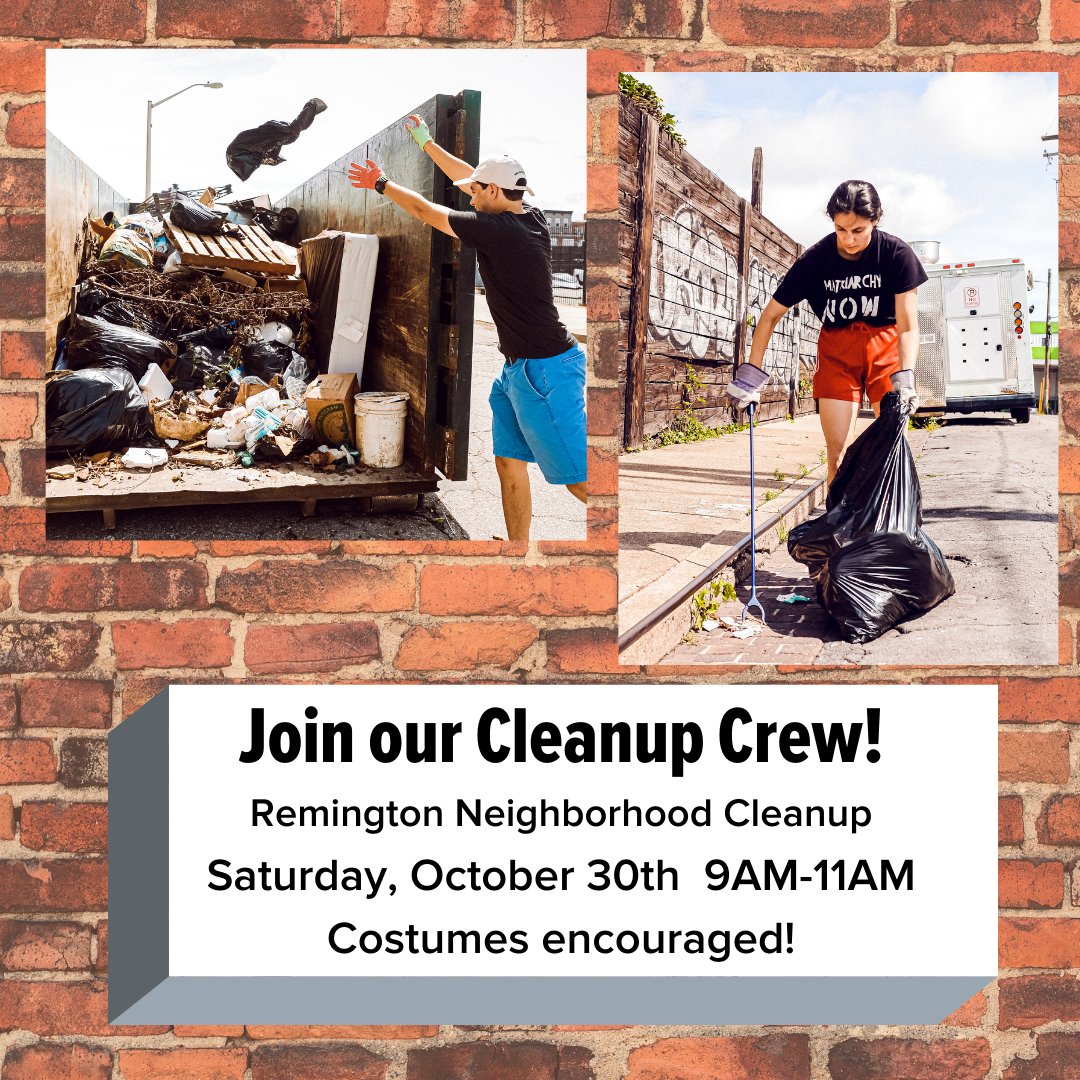 Join us next Saturday at Sisson Street Park for Charm City Cleanup Crew! This month is the Remington Neighborhood Cleanup! Costumes are highly encouraged. 

Sign up on our website ➡️ werepair.org/baltimore/?pop…
