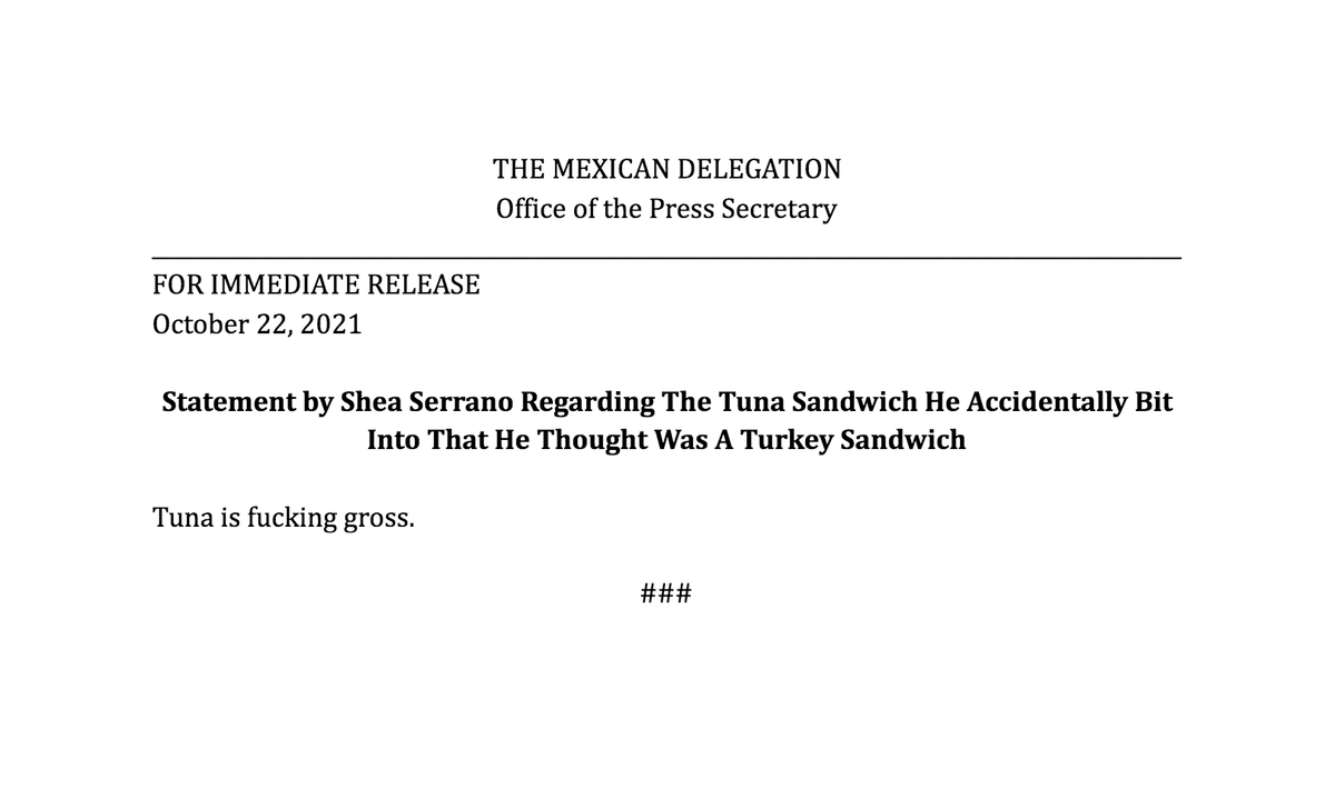 SheaSerrano's tweet photo. official press release https://t.co/WGJG5lwAO8