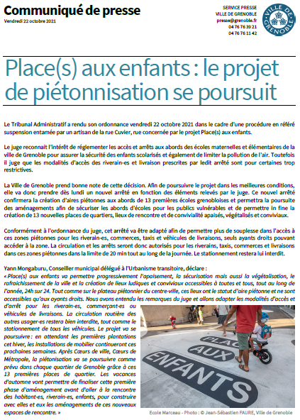 GillesNamur's tweet photo. Place(s) aux enfants : le projet de piétonnisation se poursuit. La @VilledeGrenoble prend note de la décision du Tribunal Administratif. Elle va adapter l'arrêté qui confirmera la création d’aires piétonnes aux abords des écoles pour permettre la poursuite des aménagements. https://t.co/Ii1dXjitzy