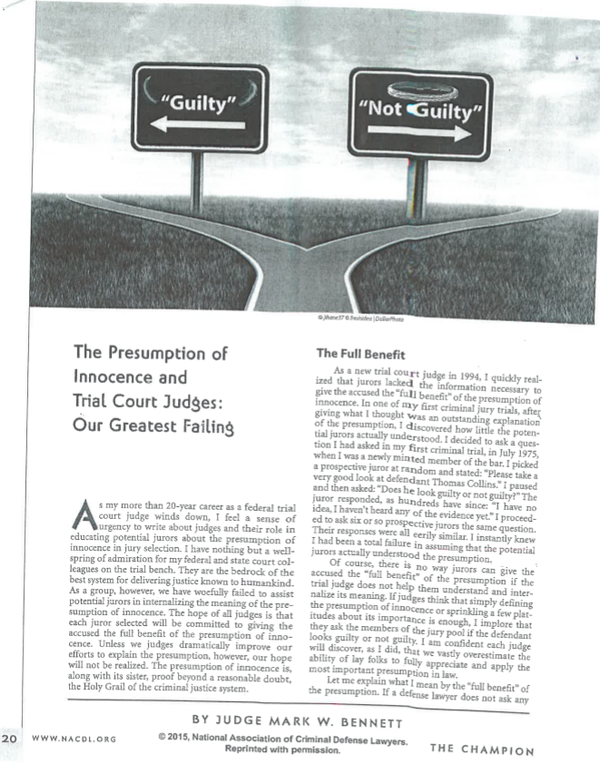 THE PRESUMPTION OF INNOCENCE AND TRIAL COURT JUDGES:

#USTOO2021