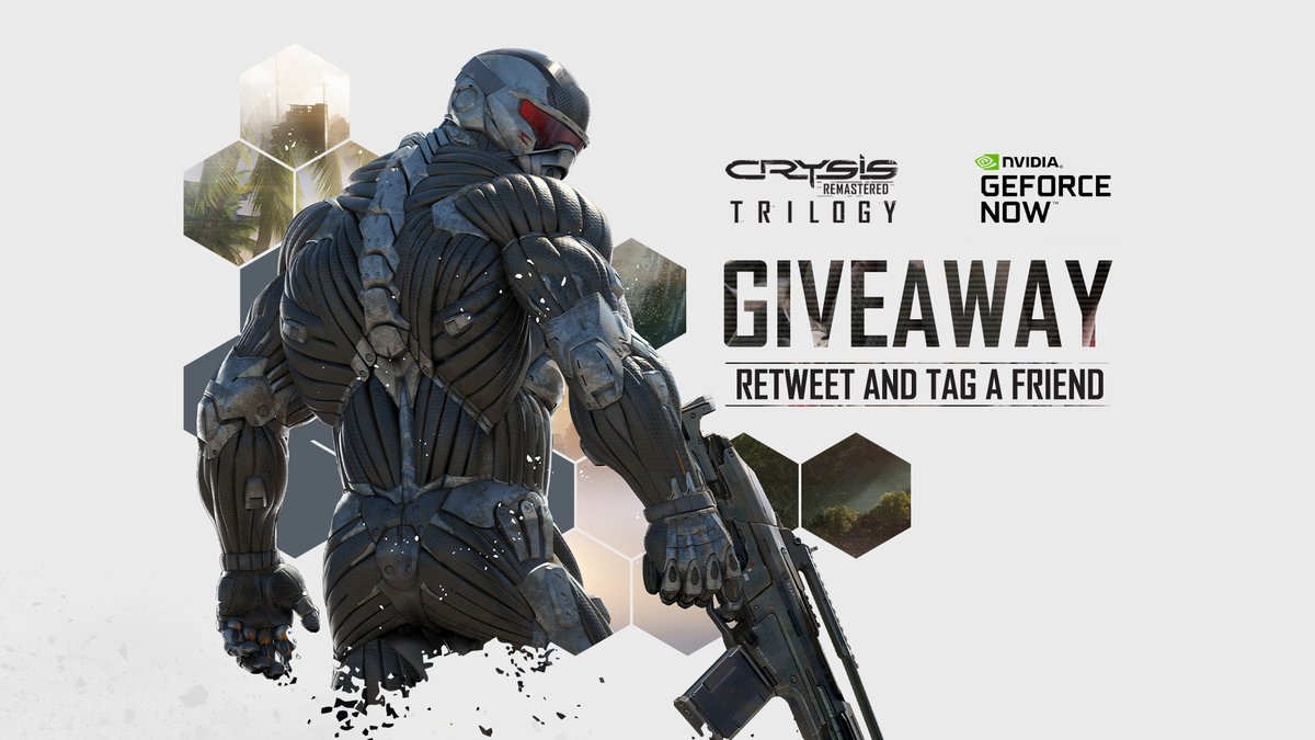 Crysis's tweet photo. Together with our friends at @NVIDIAGFN, we're giving away 25 GeForce NOW 2-month Priority Membership codes!

Just retweet this post &amp; tag a friend to enter it and you'll have a chance to play your #CrysisRemasteredTrilogy games on GeForce NOW with RTX and priority server access! https://t.co/le5zVpGYgg