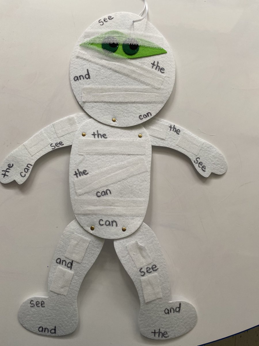 Our Mummy is feeling better now that all his bandages have been removed and sight words revealed.  <a href="/KatVizzone/">Kat Vizzone</a> @MathWithMrsM <a href="/CMSmtolive/">CMS Elementary School</a>